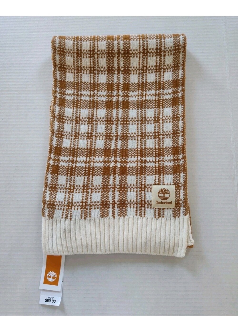 Timberland Scarf Womens Tan Cream OS Buffalo Plaid Long Winter Cozy Scarf